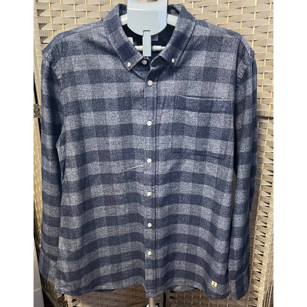 Armor Lux Mens Blue Grey Buffalo Check Cotton Flannel Button Down Shirt Size L